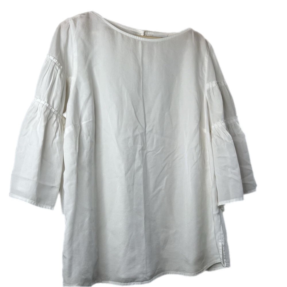 J JILL Plus Oversized Wide Flare 3/4 Sleeve Boho White Top Blouse Linen Style Lg